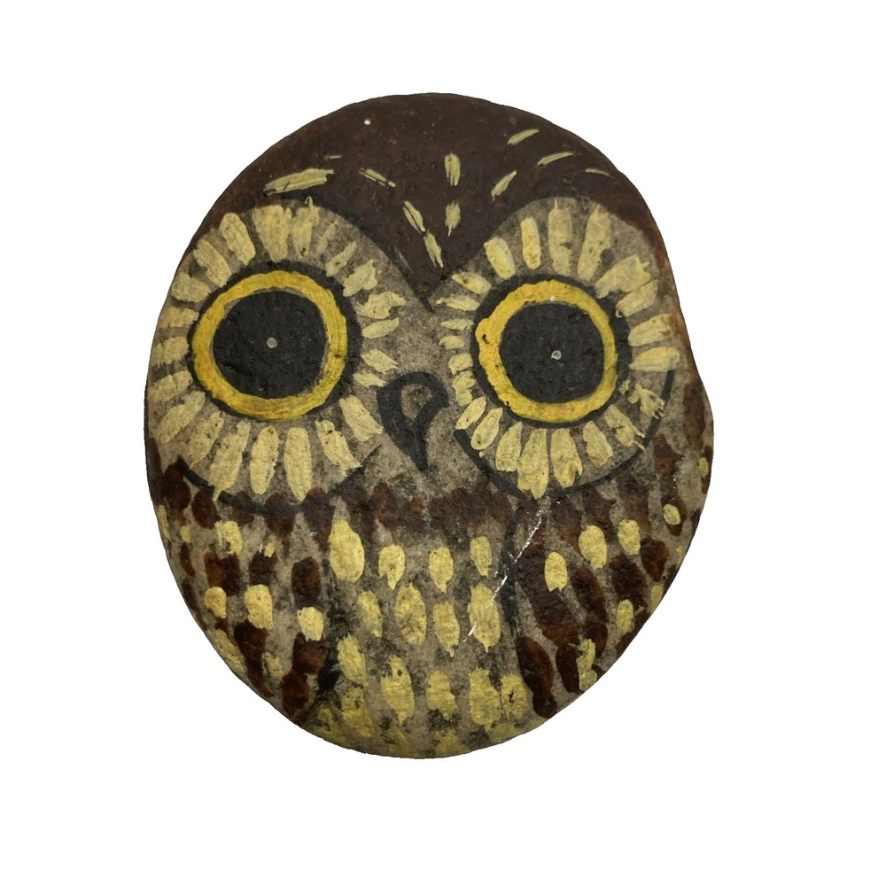 Vintage Handmade Hand Painted Original Owl Figurine Stone Rock 3"